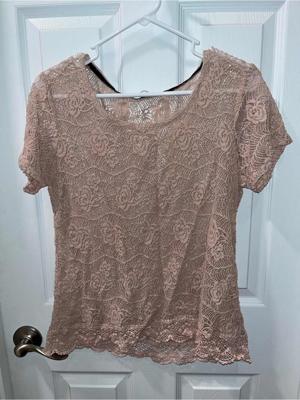 Maurices Dusty Rose Lace Short-Sleeve Top